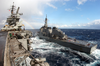 Japanese Maritime Self Defense Force (jmsdf) Ship Chokai (ddf 176) Come Along Side The Kitty Hawk To Receive Fuel During A Replenishment At Sea (ras) Image