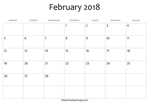 Blank February Calendar Editable Medium Image