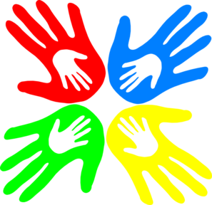 Four Colored Hands 45 Degree Clip Art