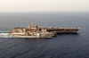 Uss Nimitz (cvn 68), Uss Princeton (cg 59), And Uss Bridge (aoe 10) Participate In An Underway Replenishment (unrep). Image