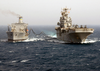 Uss Tarawa (lha 1) Receives Fuel During An Underway Replenishment With The Military Sealift Command (msc) Oiler Usns Yukon (t-ao 202) Image