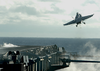 An F/a-18c Hornet Launches From The Flight Deck Image