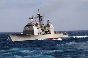The Guided Missile Cruiser Uss Antietam (cg 54) Underway In The Rough Seas Of The East China Sea Image
