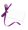 Stock Photo Blank Gift Tag Tied With A Bow Of Purple Satin Ribbon Isolated On White With Soft Shadow Image
