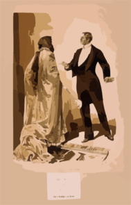 [man In Tuxedo Questioning Woman In Cloak & Gloves] Clip Art