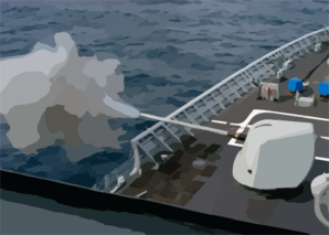 A 54 Caliber (mk 45) 5-inch Lightweight Gun Is Fired Aboard The Guided Missile Cruiser Uss Leyte Gulf (cg 55) As Part Of A Live Fire Exercise Clip Art