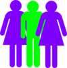 Boy And 2 Girls Stick Figure - Green Purple Clip Art