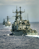 Enterprise Carrier Strike Group Ships, Uss Thorn (dd 988), Uss Cole (ddg 67), And The Uss Gonzalez (ddg 66), Perform Divisional Tactics While Underway In The Atlantic Ocean Image