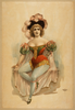 [woman Wearing Brief Costume, Blue Tights, Pink Cape With Feathers In Her Hair] Image