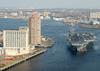 The Nuclear Powered Aircraft Carrier Uss George Washington (cvn 73) Passes Downtown Norfolk, Va. During Her Transit Down The Elizabeth River From Norfolk Naval Station To Norfolk Naval Shipyard In Portsmouth, Va. Image