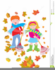 Kids Raking Leaves Clipart Image