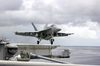 An F/a-18e Super Hornet From The Tophatters Of Strike Fighter Squadron Fourteen (vfa-14) Takes Off From One Of Four Steam Powered Catapults On The Flight Deck Of Uss Nimitz (cvn 68) Image