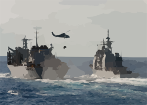 The Military Sealift Command Ship Usns Supply (t-aoe 6) Conducts A Refueling At Sea And Vertical Replenishment At Sea Clip Art