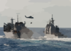 The Military Sealift Command Ship Usns Supply (t-aoe 6) Conducts A Refueling At Sea And Vertical Replenishment At Sea Clip Art